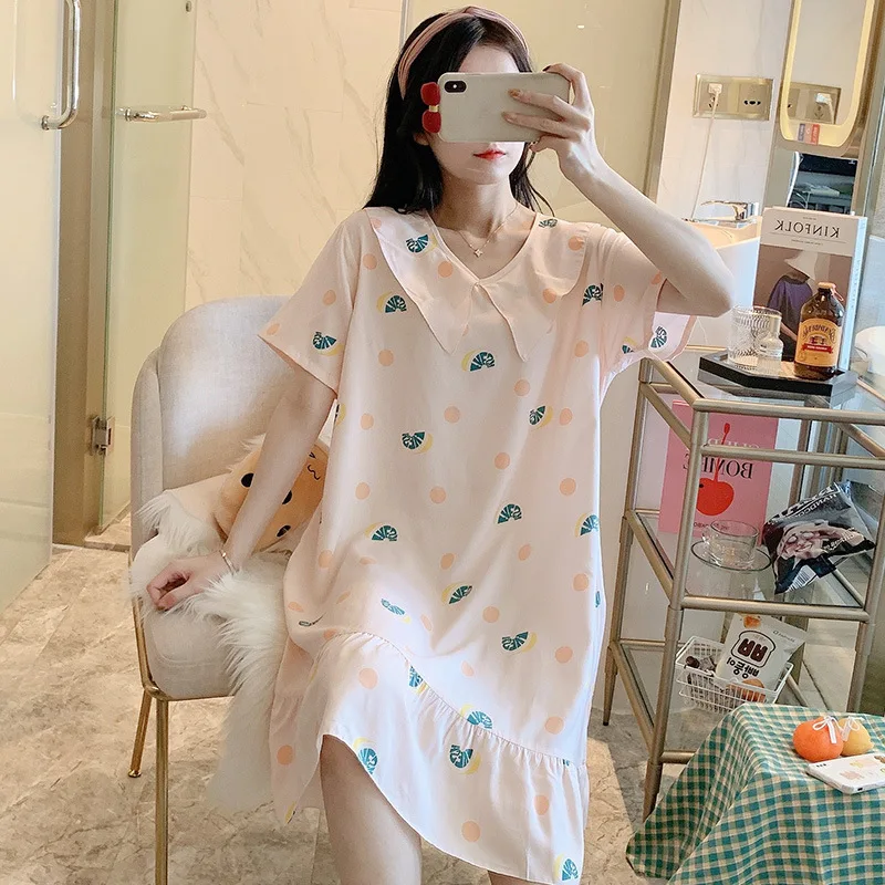 Short-sleeved Cotton Silk Loose Pajamas Women Summer Plus Size Viscose Japanese Small Fresh Princess Style Nightdress Home Skirt 
Short-sleeved Cotton Silk Loose Pajamas Women Summer Plus Size Viscose Japanese Small Fresh Princess Style Nightdress Home Skirt
