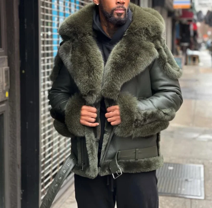 Men's Winter Warm Leather Jacket Zipper Coat 2021 Fashion New Big Turn-down CollarSplicing Long Sleeve Coats Men Overcoat 
Men's Winter Warm Leather Jacket Zipper Coat 2021 Fashion New Big Turn-down CollarSplicing Long Sleeve Coats Men Overcoat