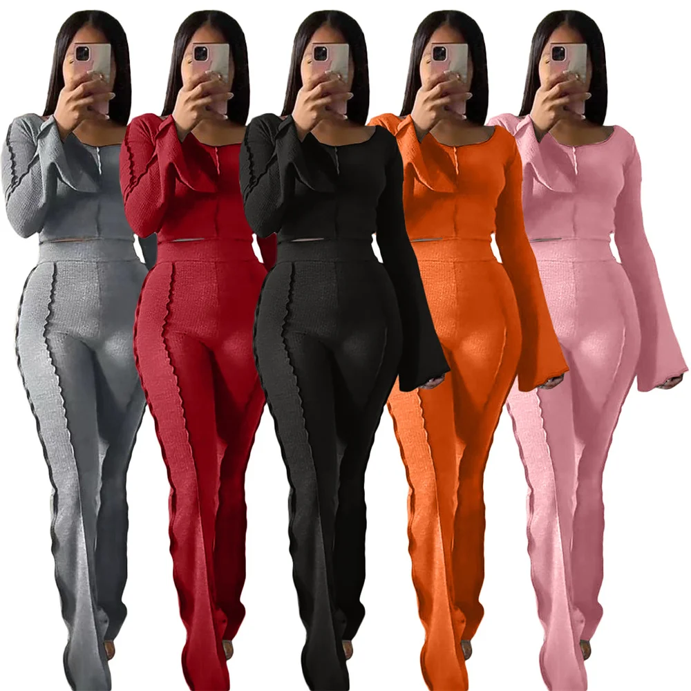 Knitted Women's Tracksuit Sweater Flare Sleeve Tops and Flare Pants Suit Matching Two Piece Set Sexy Outfits
Knitted Women's Tracksuit Sweater Flare Sleeve Tops and Flare Pants Suit Matching Two Piece Set Sexy Outfits
