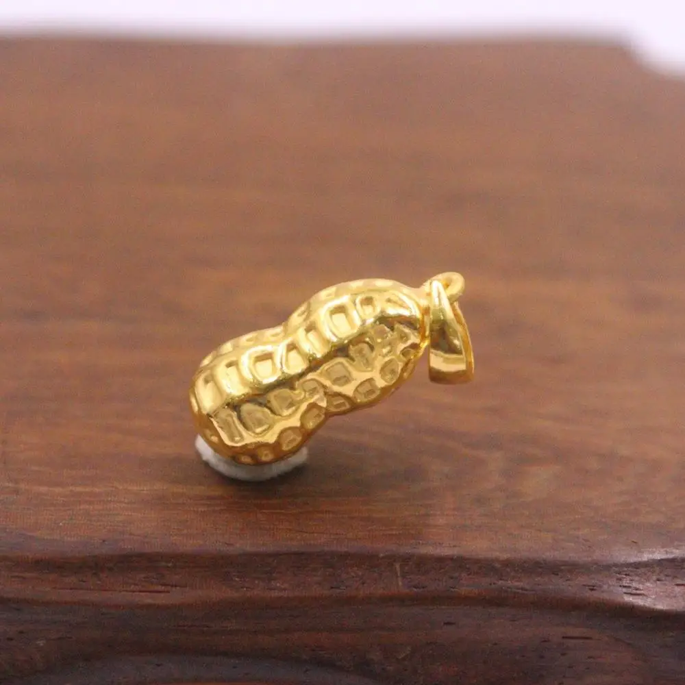 Fine 999 Pure 24K Yellow Gold Pendant Women Men 3D Luck Peanut Pendant 1.5-2g 23x8mm