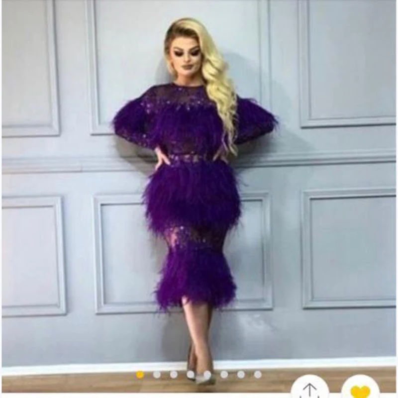 SoAyle Purple Long Sleeves Tea Length Feathers Beading Cocktail Dresses Luxury Gorgous Dress
SoAyle Purple Long Sleeves Tea Length Feathers Beading Cocktail Dresses Luxury Gorgous Dress