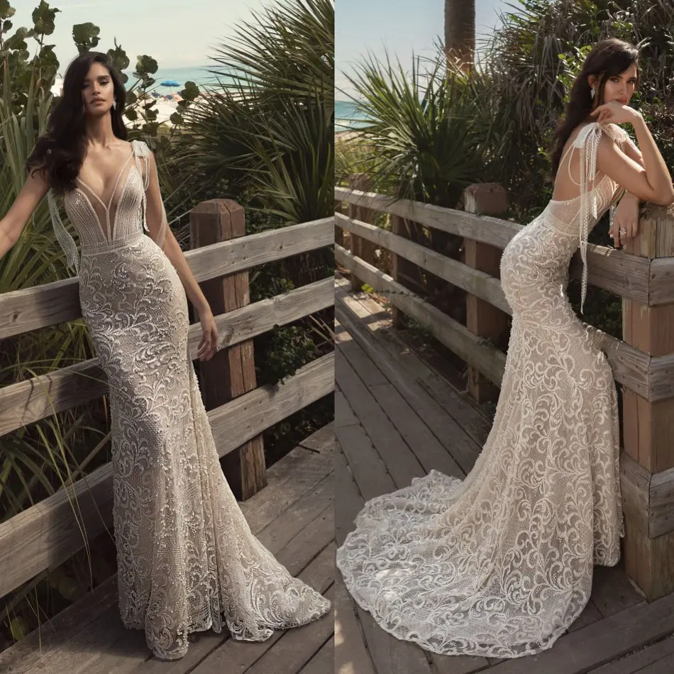 2020 Elegant Mermaid Wedding Dresses Sheer Deep V Neck Lace Appliqued Beading Backless Bridal Gowns Sexy Lace Wedding Dress
2020 Elegant Mermaid Wedding Dresses Sheer Deep V Neck Lace Appliqued Beading Backless Bridal Gowns Sexy Lace Wedding Dress