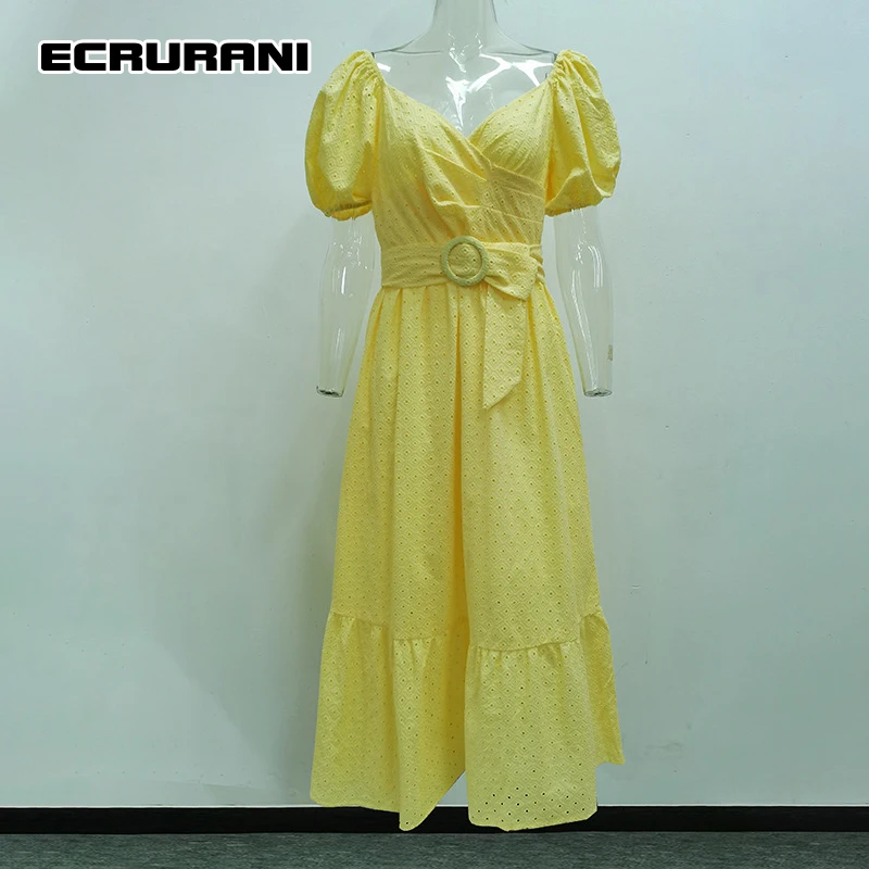 ECRURANI Hollow Out Patchwork Casual Dress For Women V Neck Puff Short Sleeve High Waist Dresses Female Summer 2021 New Clothing
ECRURANI Hollow Out Patchwork Casual Dress For Women V Neck Puff Short Sleeve High Waist Dresses Female Summer 2021 New Clothing