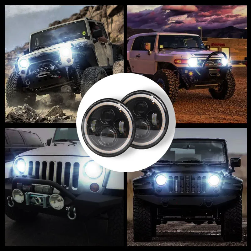 

1Pair7Inch Round 140W LED Headlights Halo Angle Eye For Jeep Wrangler CJ JK LJ 97-18 For highlighting motorcycle