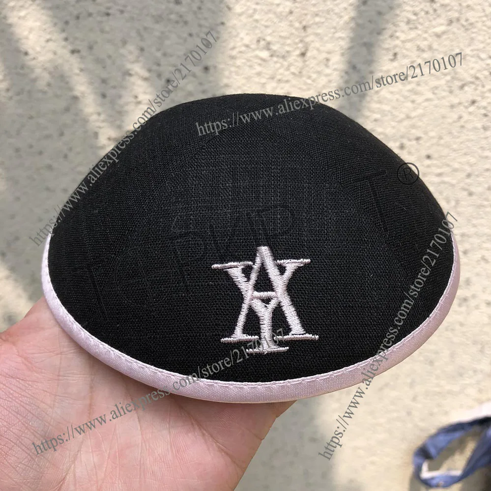 Kippa kippah kippot черный льняной кипот с небесно голубой вышивкой купол для