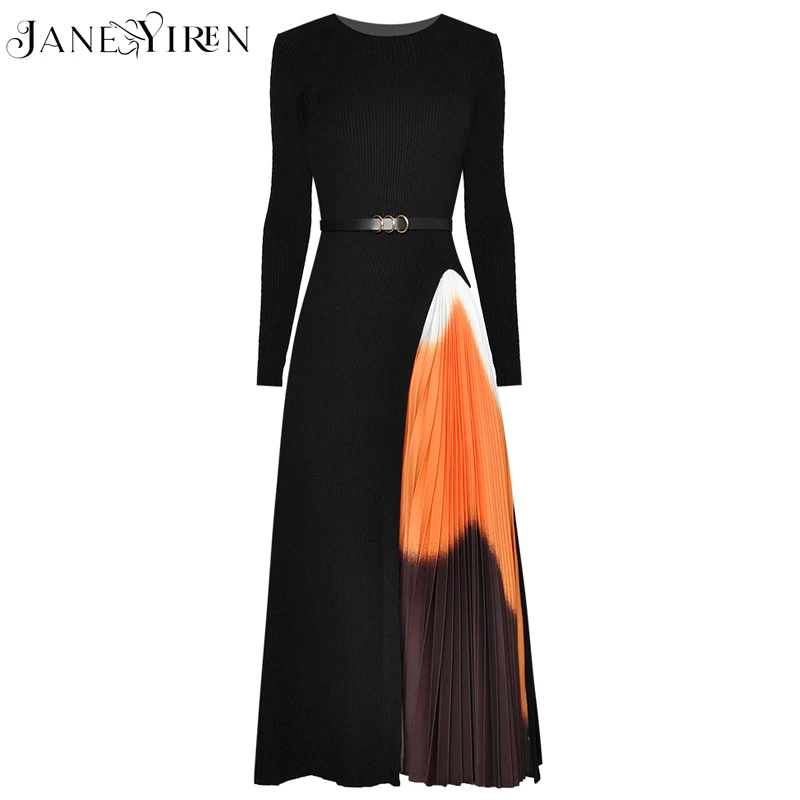 Janeyiren Fashion Designer dress Spring Autumn Women's Dress Sashes knitting Long sleeve Patchwork Pleated Dresses
Janeyiren Fashion Designer dress Spring Autumn Women's Dress Sashes knitting Long sleeve Patchwork Pleated Dresses