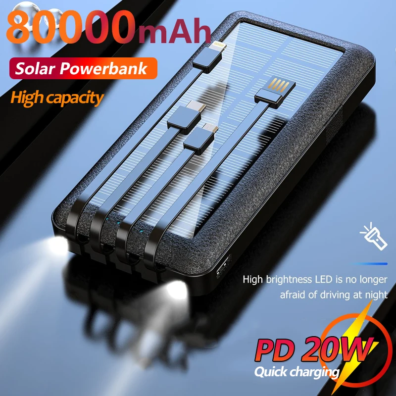 Large-capacity 80000mAh Solar Charger Power Bank Comes With Charging Cable Fast Charging External Battery Portable Charger
Large-capacity 80000mAh Solar Charger Power Bank Comes With Charging Cable Fast Charging External Battery Portable Charger