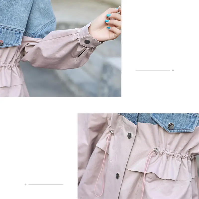 New Denim Stitching Windbreaker Female Fashion Hit Colors Trench Coat For Women 2019 Autumn New Korean Slim Long Outerwear f1816
New Denim Stitching Windbreaker Female Fashion Hit Colors Trench Coat For Women 2019 Autumn New Korean Slim Long Outerwear f1816