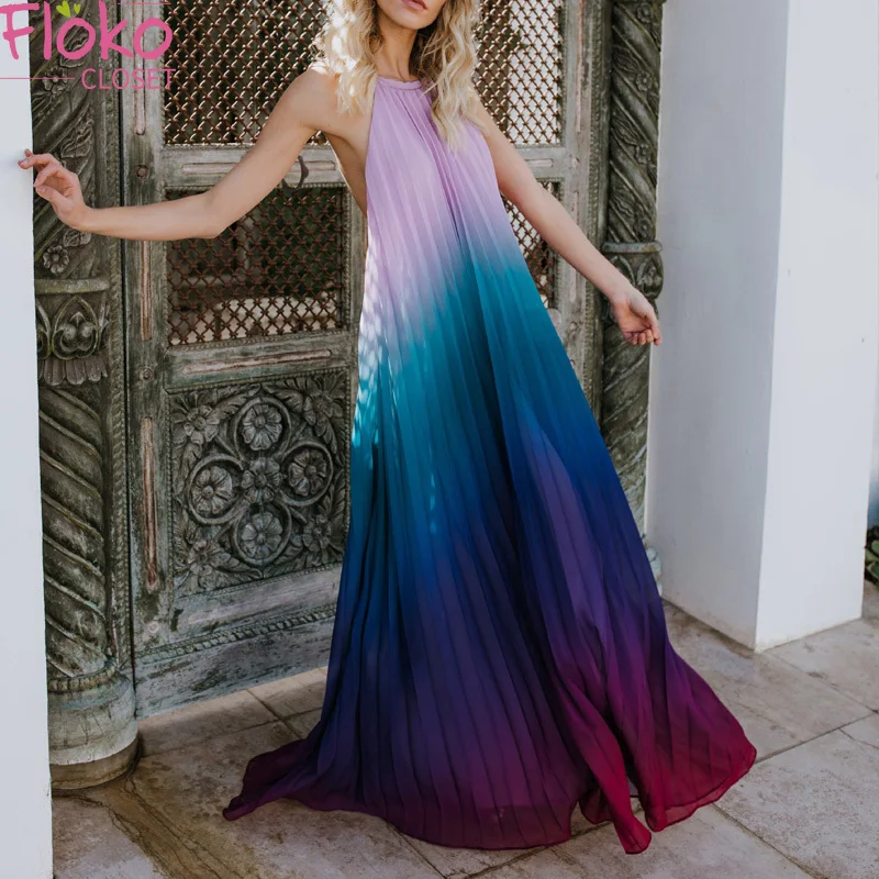 Flokocloset Sexy Halter Backless Bohemian Chiffon Maxi Dress Womens Summer Boho Long Dress Print Sleeveless Beach Dresses 
Flokocloset Sexy Halter Backless Bohemian Chiffon Maxi Dress Womens Summer Boho Long Dress Print Sleeveless Beach Dresses