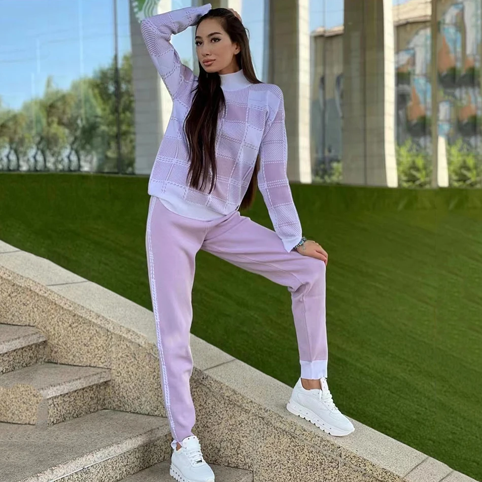 Plaid printing Winter Knit Two Piece Set Women Knitted Tracksuits Autumn Sweater Jumper Suits + Harem Pants Warm Sets Outfits
Plaid printing Winter Knit Two Piece Set Women Knitted Tracksuits Autumn Sweater Jumper Suits + Harem Pants Warm Sets Outfits