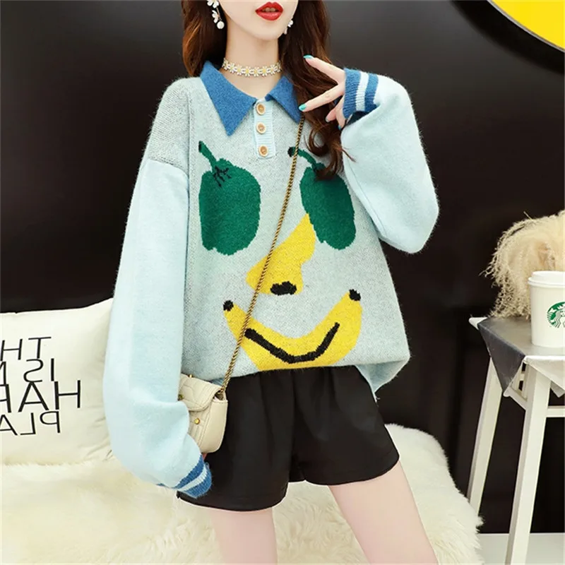 2020 Autumn And Winter New Polo Collar Pullover Sweater Women Loose Fashion All Match Korean Sweet Small Fresh Knitted Top C375
2020 Autumn And Winter New Polo Collar Pullover Sweater Women Loose Fashion All Match Korean Sweet Small Fresh Knitted Top C375