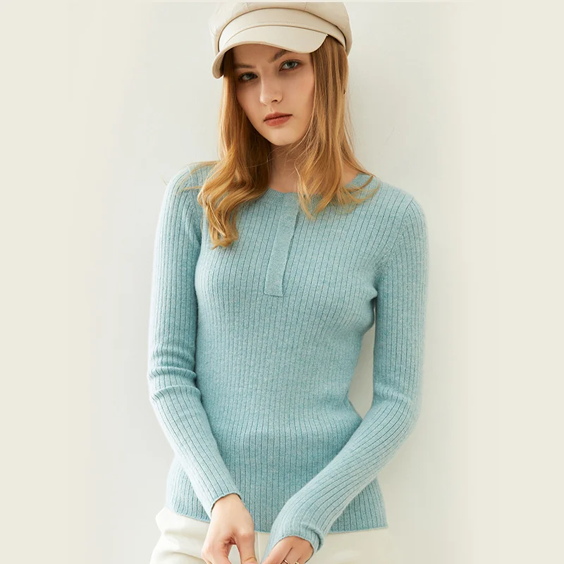 

Женский высокоэластичный свитер с круглым вырезом, вязаный свитер из 100% чистой мериносовой шерсти, Модный облегающий свитер с длинными рук...
