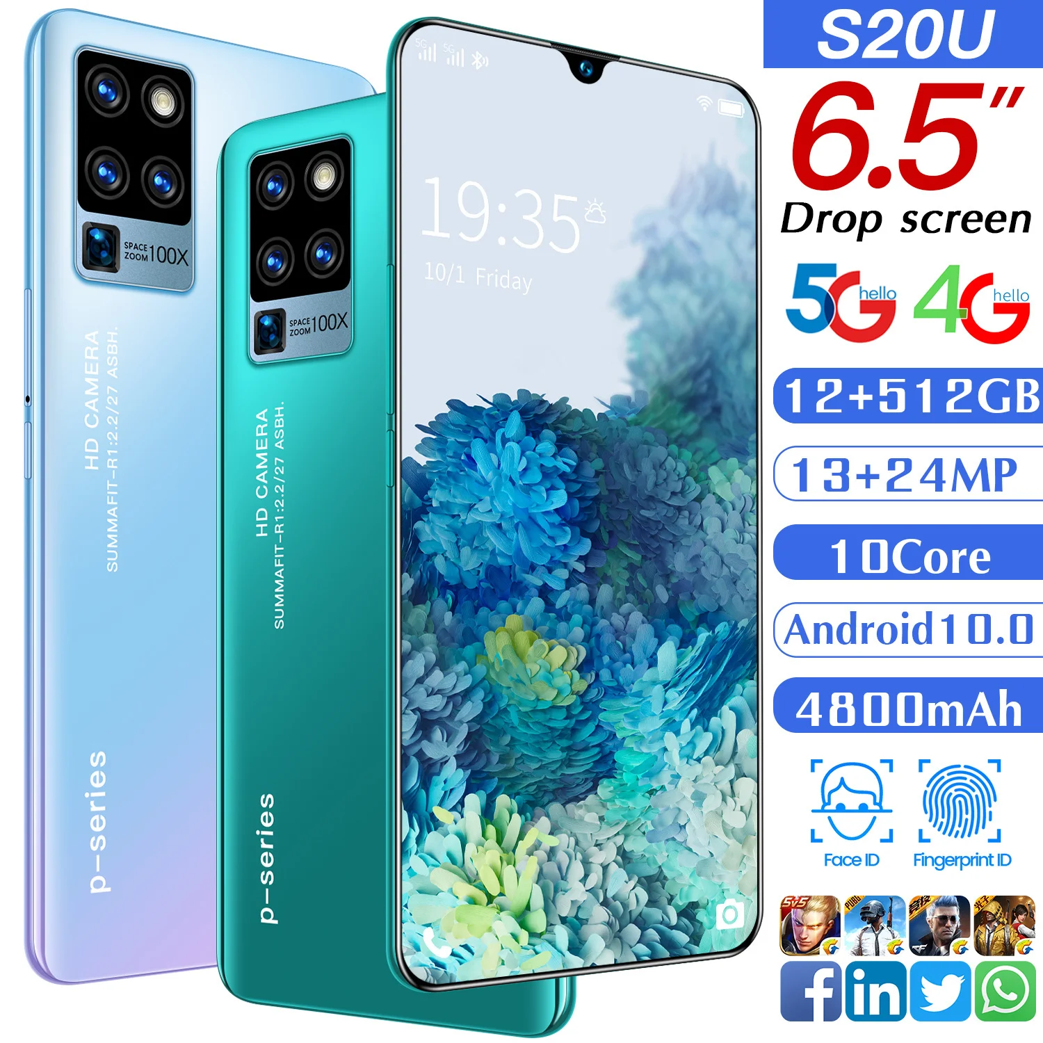 S20U Smartphone 6.5Inch Full Screen 10 Core CPU 4800mAh 12GB 512GB 5GIntelligent wake-up, face recognition, fingerprint unlock
S20U Smartphone 6.5Inch Full Screen 10 Core CPU 4800mAh 12GB 512GB 5GIntelligent wake-up, face recognition, fingerprint unlock
