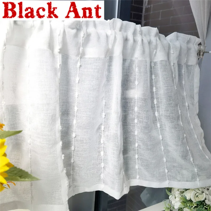 

Vertical Stripes Cotton Ball Sheer Curtain For Kitchen Short Curtain Cabinet Cafe Half-Voile Valance Bay Window Drapes DL-ZH057