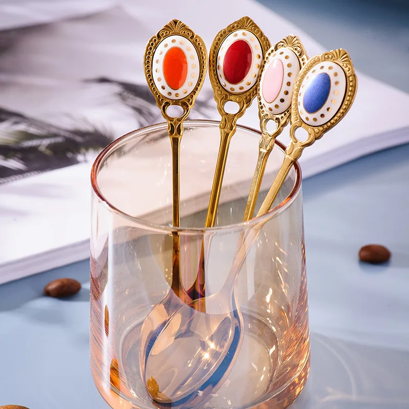 Luxury Gold Spoon 304 Stainless Steel Coffee Spoon Ceramics Handle Ice Cream Desser Tea Serving Spoons for Home Hotel Cutlery
Luxury Gold Spoon 304 Stainless Steel Coffee Spoon Ceramics Handle Ice Cream Desser Tea Serving Spoons for Home Hotel Cutlery
