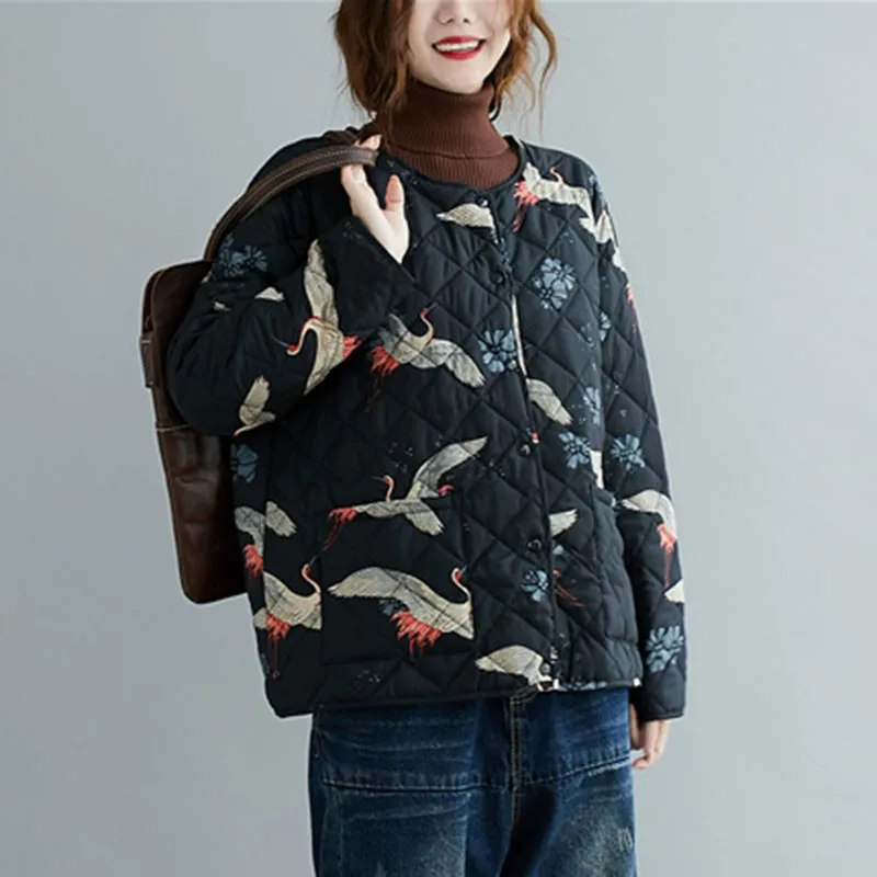 Women Casual Quilted Coats New 2020 Autumn Winter Vintage Style O-neck Print Loose Comfortable Female Cotton Jackets S2695
Women Casual Quilted Coats New 2020 Autumn Winter Vintage Style O-neck Print Loose Comfortable Female Cotton Jackets S2695