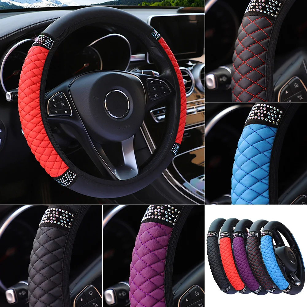 14.5" 15" Universal Faux Leather Steering Wheel Cover with Rhinestones Embroidery Color Elastic Car Styling Interior Accessories
14.5" 15" Universal Faux Leather Steering Wheel Cover with Rhinestones Embroidery Color Elastic Car Styling Interior Accessories