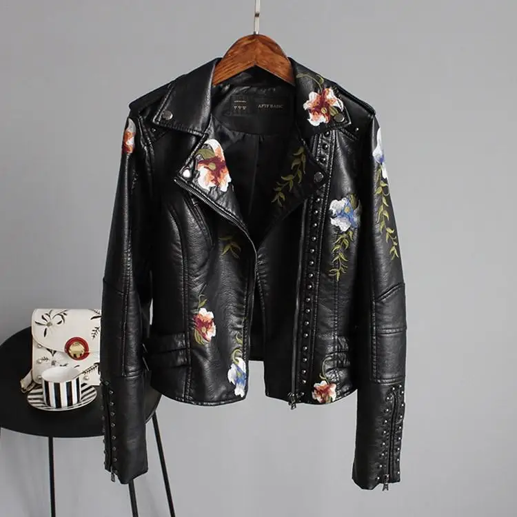 DANG Women Floral Print Embroidery Faux Soft Leather Jacket Coat Turn-down Collar Casual Pu Motorcycle Black Punk Outerwear 
DANG Women Floral Print Embroidery Faux Soft Leather Jacket Coat Turn-down Collar Casual Pu Motorcycle Black Punk Outerwear