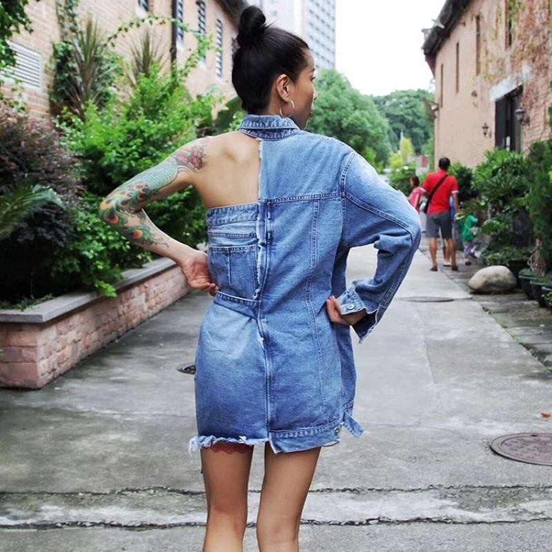 New Harajuku Summer Sashes Denim Dresses Women Lapel Off Shoulder Long Sleeve Lace Up Bandage Female Dress Fashion Streetwear
New Harajuku Summer Sashes Denim Dresses Women Lapel Off Shoulder Long Sleeve Lace Up Bandage Female Dress Fashion Streetwear