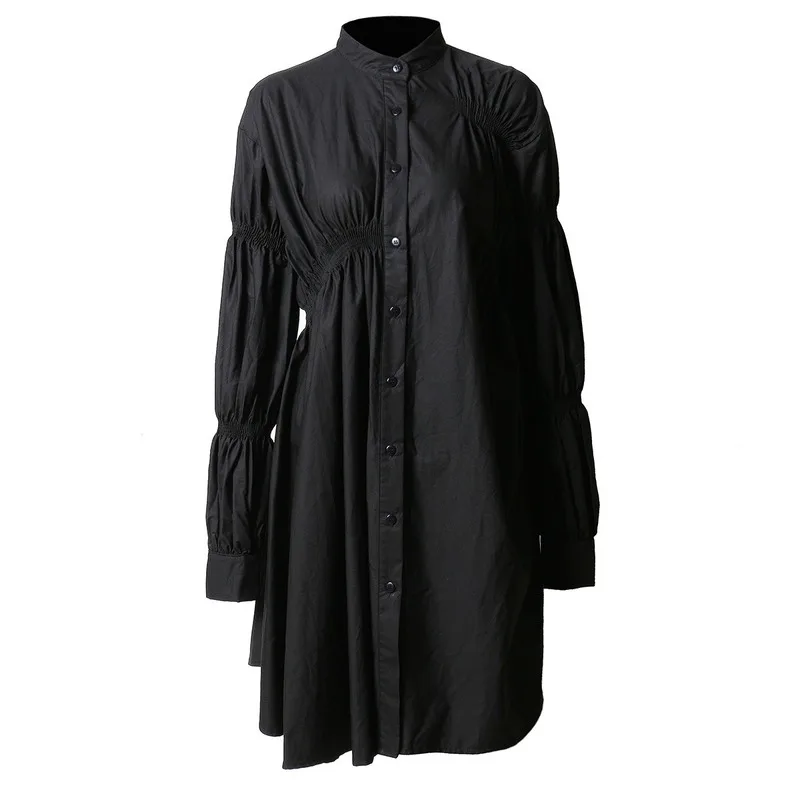 Irregular Stand Collar Solid Shirring Femme Robe Elegant Lantern Sleeve 2021 Spring New Vestidos Casual Loose Simple Dresses
Irregular Stand Collar Solid Shirring Femme Robe Elegant Lantern Sleeve 2021 Spring New Vestidos Casual Loose Simple Dresses