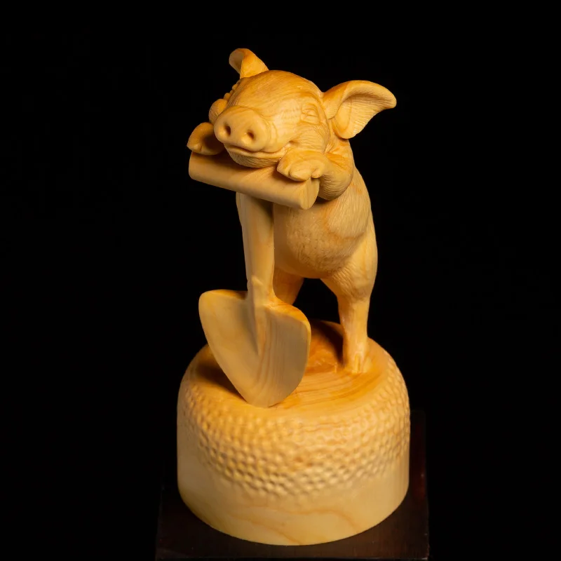 Фото Зодиакальная свинья трудолюбивая счастливая резьба из самшита креативное