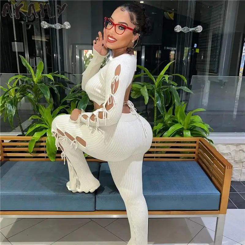 Akaily Autumn Ribbed Bandage 2 Two Piece Sets Tracksuit Women Outfits 2021 White Long Sleeve Crop Top And Long Pants Sets Ladies
Akaily Autumn Ribbed Bandage 2 Two Piece Sets Tracksuit Women Outfits 2021 White Long Sleeve Crop Top And Long Pants Sets Ladies