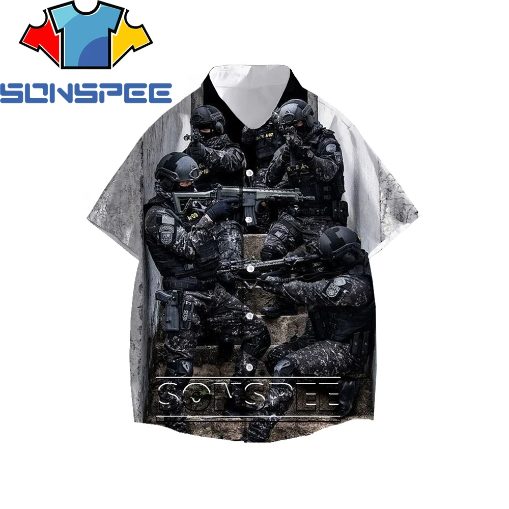 SONSPEE Field Gunfight Military War 3D Men's Short Sleeve Cool Shirt Summer Fashion Casual Men's Shirt Hawaiian Beach Loose Top 
SONSPEE Field Gunfight Military War 3D Men's Short Sleeve Cool Shirt Summer Fashion Casual Men's Shirt Hawaiian Beach Loose Top