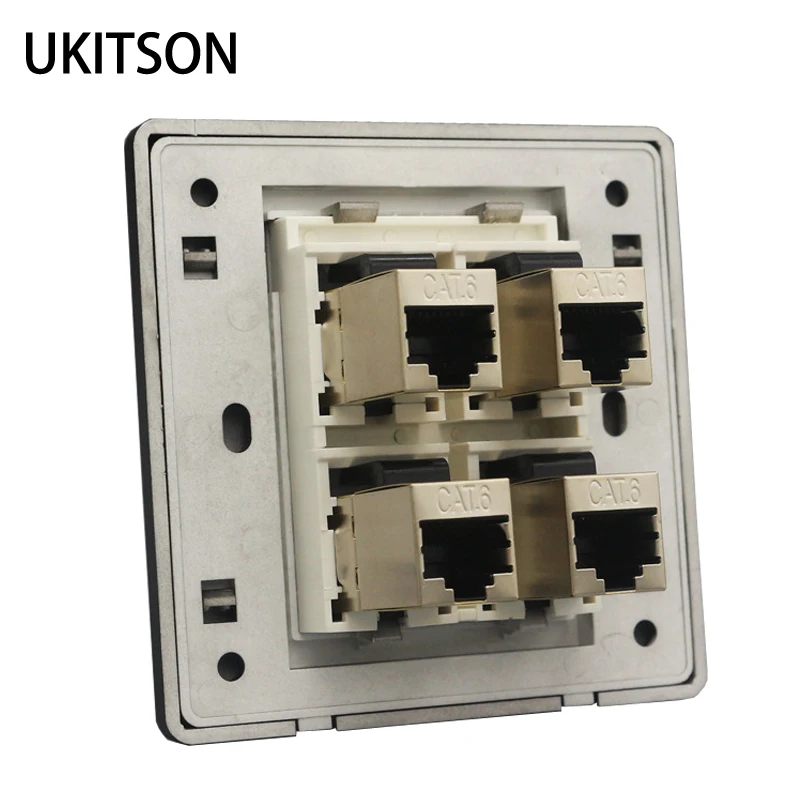 4 порта, экранированные прямые розетки CAT6 RJ45 в черной настенной панели с гнездовым соединителем CAT 6 Keystone Jack, лицевая панель
4 порта, экранированные прямые розетки CAT6 RJ45 в черной настенной панели с гнездовым соединителем CAT 6 Keystone Jack, лицевая панель