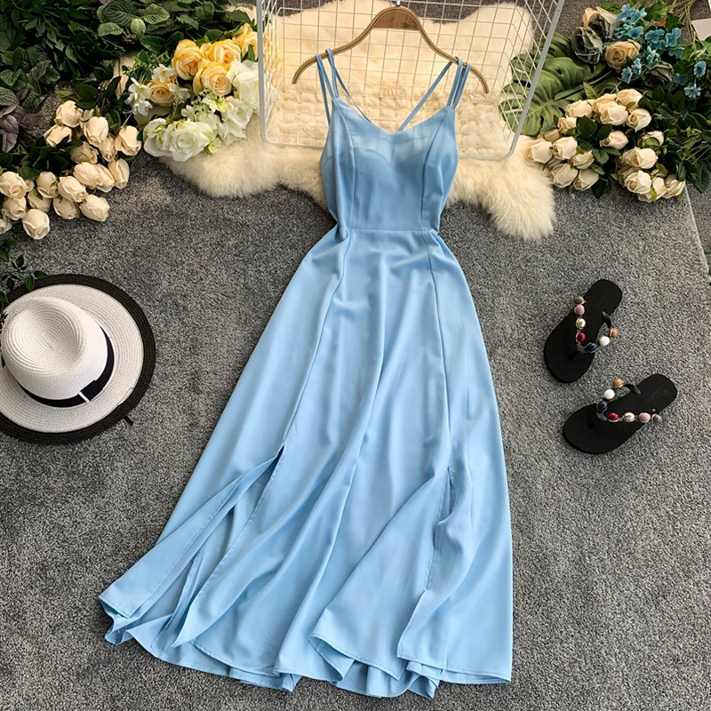 FTLZZ Ladies Sexy V Neck Spaghetti Strap Dresses Summer Backless Split Slim Long Dress Women Casual Beach Holiday Vestidos
FTLZZ Ladies Sexy V Neck Spaghetti Strap Dresses Summer Backless Split Slim Long Dress Women Casual Beach Holiday Vestidos