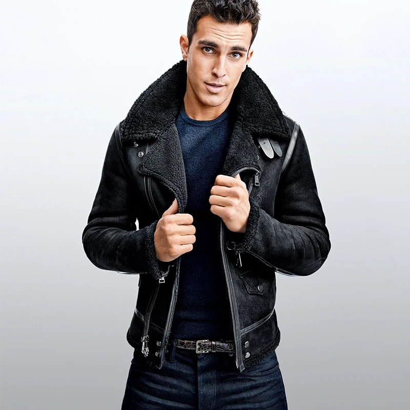 warm shipping.winter Free mens biker wool fur Jacket,classic B4 vintage genuine Leather jacket.thick sheepskin shearling coat.
warm shipping.winter Free mens biker wool fur Jacket,classic B4 vintage genuine Leather jacket.thick sheepskin shearling coat.