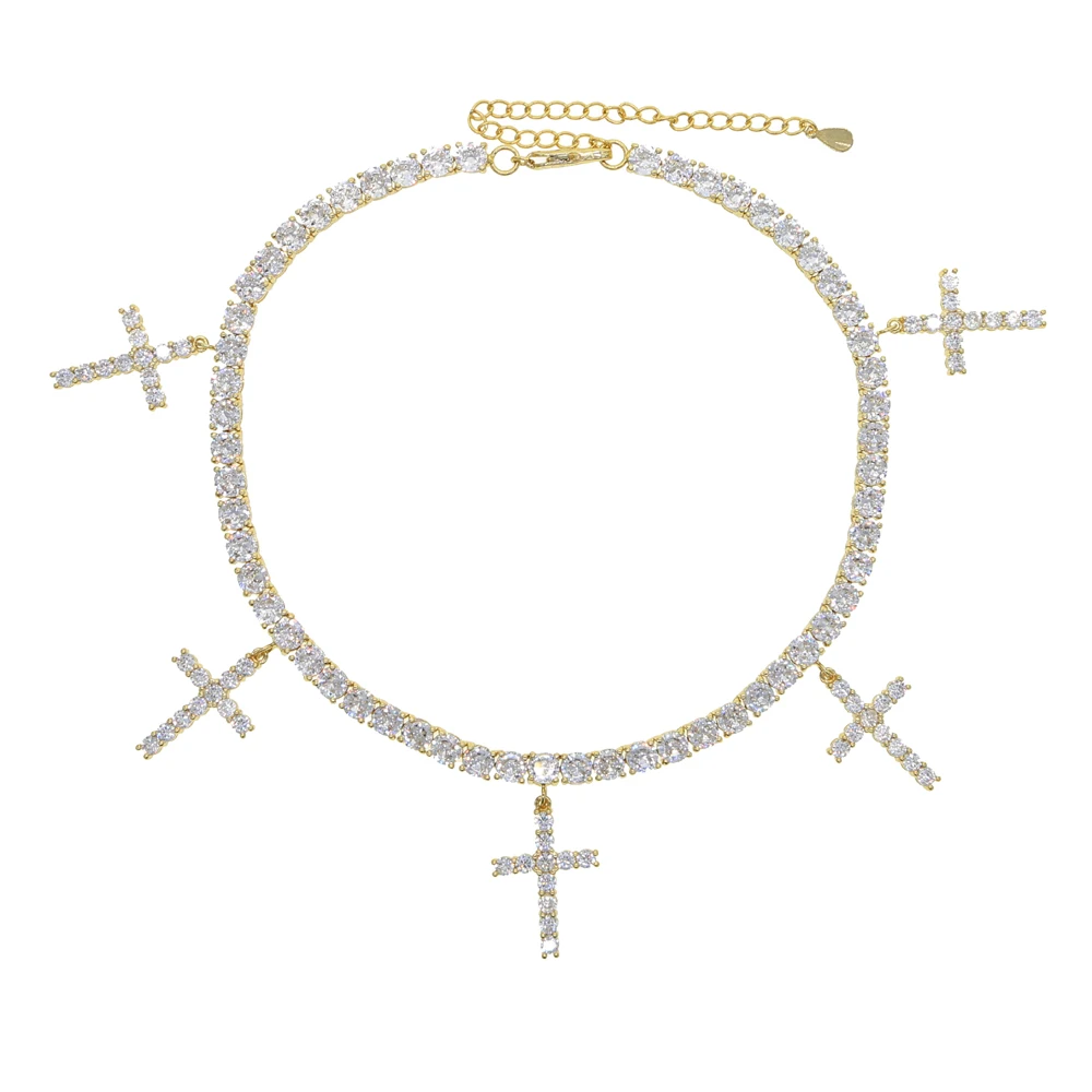 

drop ship Women Hip Hop Iced Out Cross charm Pendant cz paved Tennis Chain choker Pendant&Necklace for women wedding Jewelry