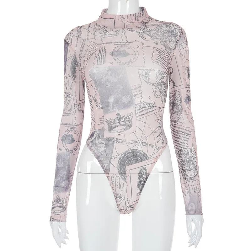 2021 Spring Mesh See Through Bodysuits Women Rompers Sexy Print Turtleneck Skinny Jumpsuits Female Overalls Casual One Piece
2021 Spring Mesh See Through Bodysuits Women Rompers Sexy Print Turtleneck Skinny Jumpsuits Female Overalls Casual One Piece