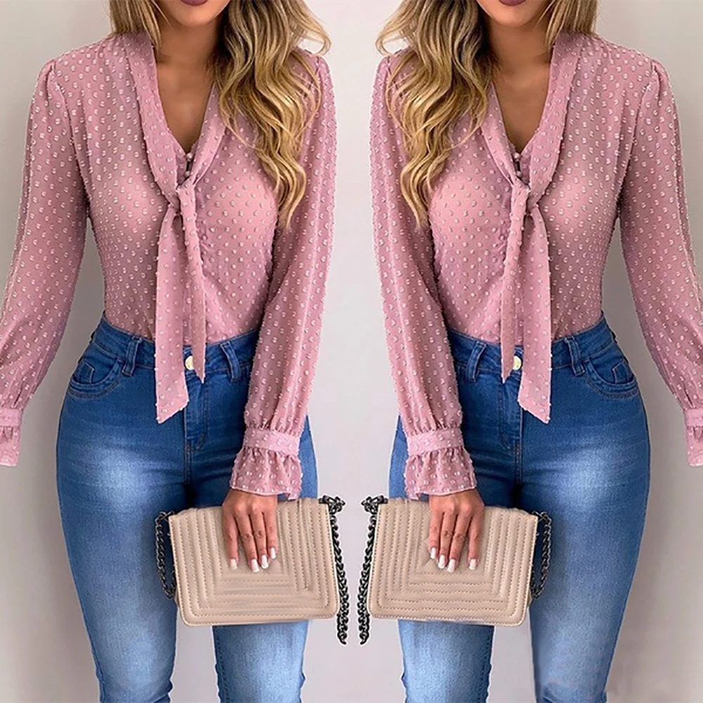 Women New Fashion Elegant Chiffon Blouses Long Sleeve V-Neck Shirt Office Blouse Slim Casual Female Polka Dot Top
Women New Fashion Elegant Chiffon Blouses Long Sleeve V-Neck Shirt Office Blouse Slim Casual Female Polka Dot Top