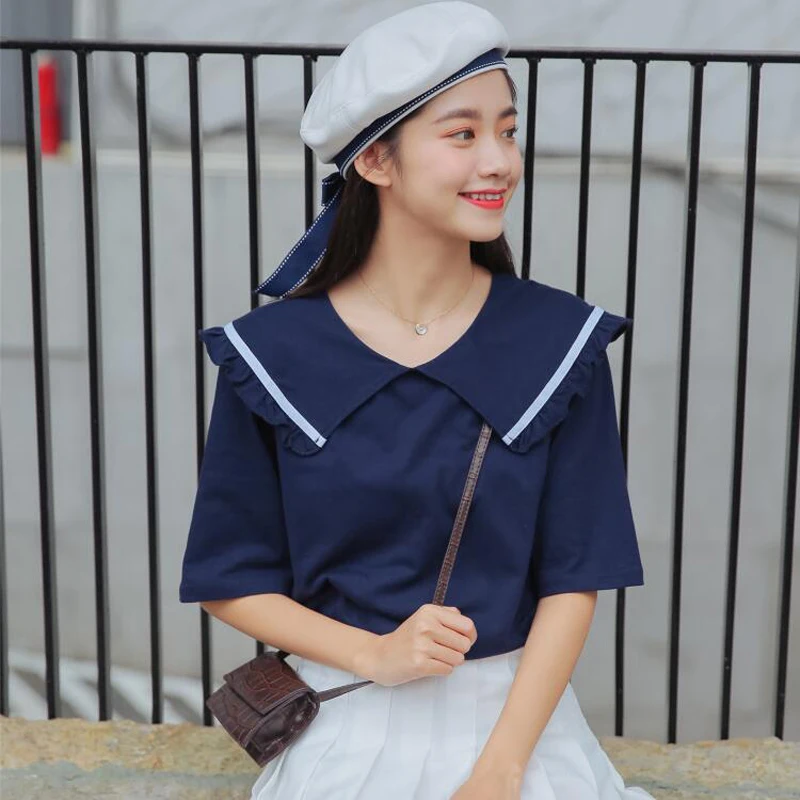 Korean New Preppy Style Cute Sailor Collar Short Sleeve T Shirt Women Summer Casual Tees Tops Harajuku Female Tshirts
Korean New Preppy Style Cute Sailor Collar Short Sleeve T Shirt Women Summer Casual Tees Tops Harajuku Female Tshirts