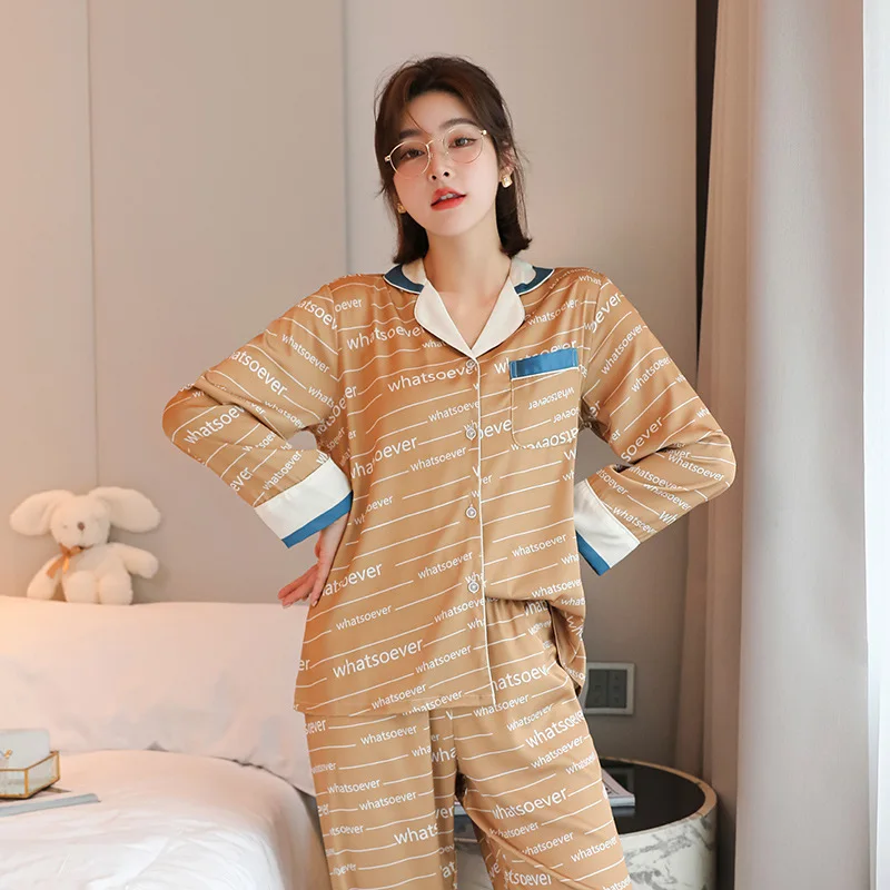 Женские весенне-летние пижамы с длинными рукавами и брюки; Комплект из двух предметов тонкая Домашняя одежда, домашняя одежда для купания, п... 
Женские весенне-летние пижамы с длинными рукавами и брюки; Комплект из двух предметов тонкая Домашняя одежда, домашняя одежда для купания, п...