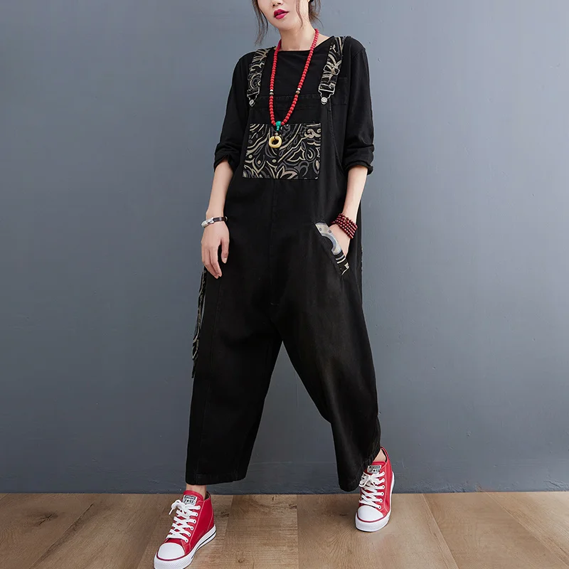 

#1556 черные широкие женские комбинезоны свободного кроя, Женский Повседневный винтажный прямой джинсовый комбинезон в Корейском стиле