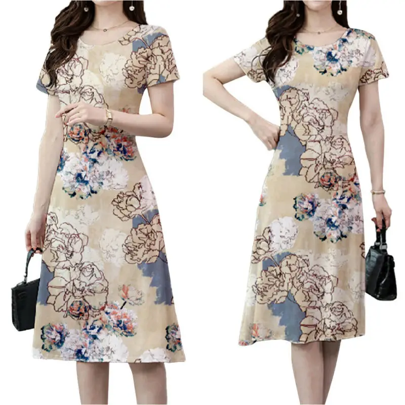 Women's Floral Print Round Neck Dresses Short Sleeve Summer Casual Loose Dress
Women's Floral Print Round Neck Dresses Short Sleeve Summer Casual Loose Dress