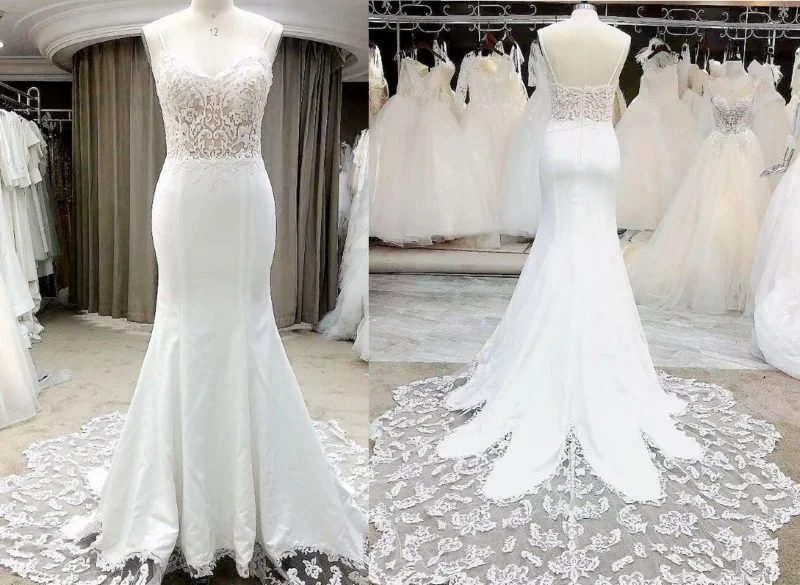 #6264 REAL PHOTOS 2020 Spaghetti Strap Sleeveless Sexy Long Train Lace Satin Empire Wedding Dress Crystal High Quality
#6264 REAL PHOTOS 2020 Spaghetti Strap Sleeveless Sexy Long Train Lace Satin Empire Wedding Dress Crystal High Quality