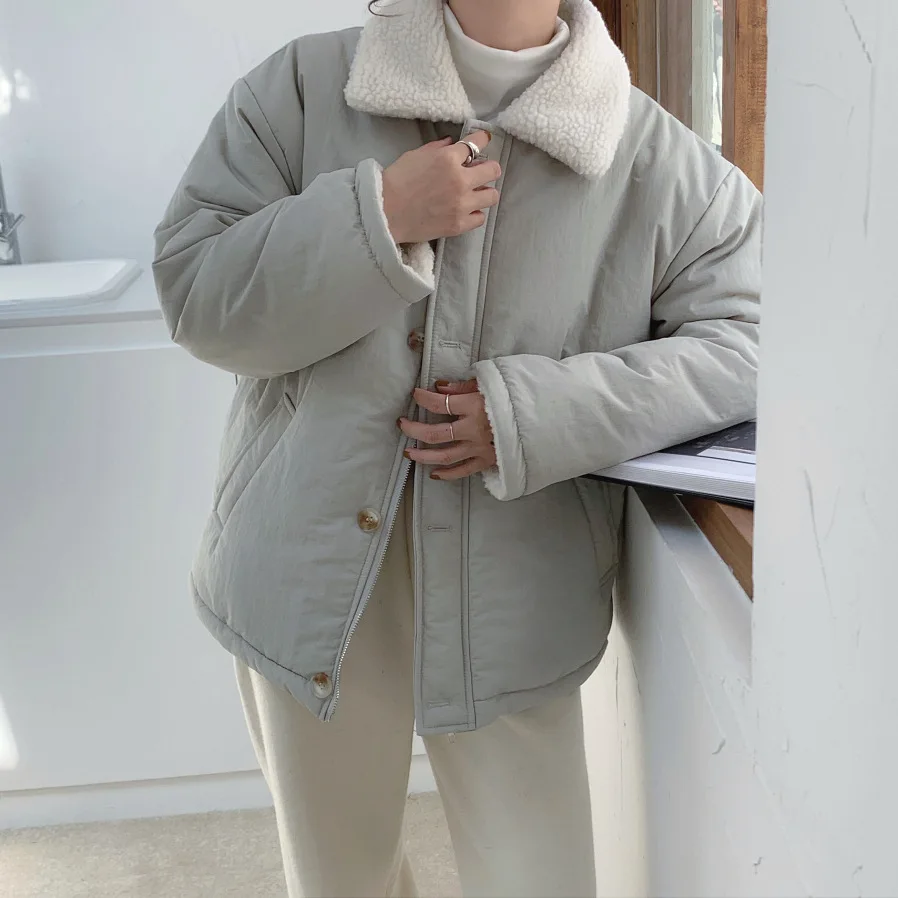 Jane Deiune 2021 Autumn Winter Women Oversized Lamb Wool Jacket Fur Collar Girl Casual Fashion Cotton-Padded Coat
Jane Deiune 2021 Autumn Winter Women Oversized Lamb Wool Jacket Fur Collar Girl Casual Fashion Cotton-Padded Coat