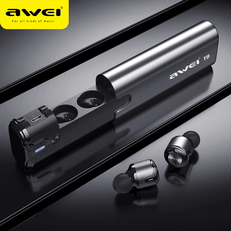 AWEI T8 TWS Bluetooth Earphone True Wireless Earbuds With Power Bank Dual Microphone 3D Stereo In-Ear Earphones For Xiaomi iPhon
AWEI T8 TWS Bluetooth Earphone True Wireless Earbuds With Power Bank Dual Microphone 3D Stereo In-Ear Earphones For Xiaomi iPhon