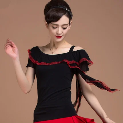 Gauze short-sleeve modern Latin dance clothes top for women/female/girl/lady, costume performance wears practice dress
Gauze short-sleeve modern Latin dance clothes top for women/female/girl/lady, costume performance wears practice dress