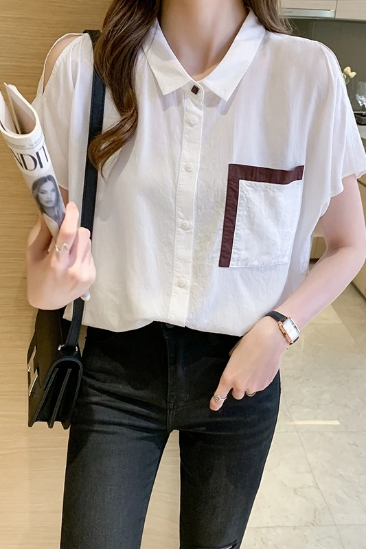 Houthion Chiffon Slim Women's Blouses New Casual Blouse Fashion Short Sleeve Top Buttons Pocket Polo Shirt Summer Lady Blusas
Houthion Chiffon Slim Women's Blouses New Casual Blouse Fashion Short Sleeve Top Buttons Pocket Polo Shirt Summer Lady Blusas