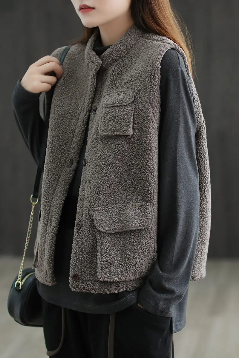 Fall/Winter Jacket New Style Stand-Up Collar Padded Vest Women Retro Loose Lamb Velvet Sleeveless Waistcoat Vintage Tops y444
Fall/Winter Jacket New Style Stand-Up Collar Padded Vest Women Retro Loose Lamb Velvet Sleeveless Waistcoat Vintage Tops y444
