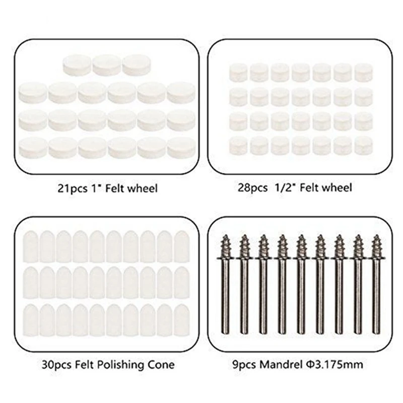 120Pcs/Set Felt Polishing Pad Polishing Wheel Grinding Pad Shank Practical Combination Point Kit for Rotary Tools
120Pcs/Set Felt Polishing Pad Polishing Wheel Grinding Pad Shank Practical Combination Point Kit for Rotary Tools