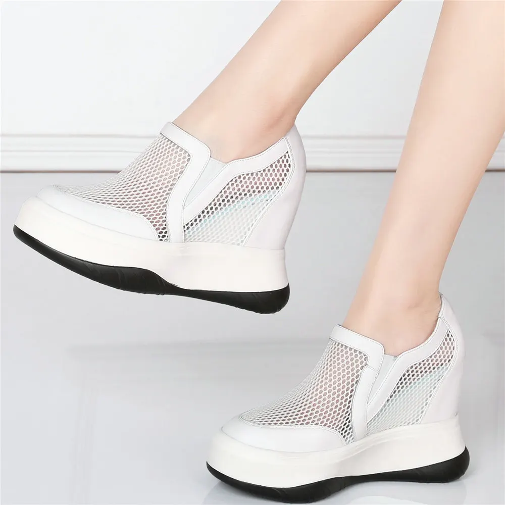 Summer Sneakers Women Genuine Leather Wedges High Heel Ankle Boots Female Breathable Mesh Round Toe Platform Pumps Casual Shoes 
Summer Sneakers Women Genuine Leather Wedges High Heel Ankle Boots Female Breathable Mesh Round Toe Platform Pumps Casual Shoes