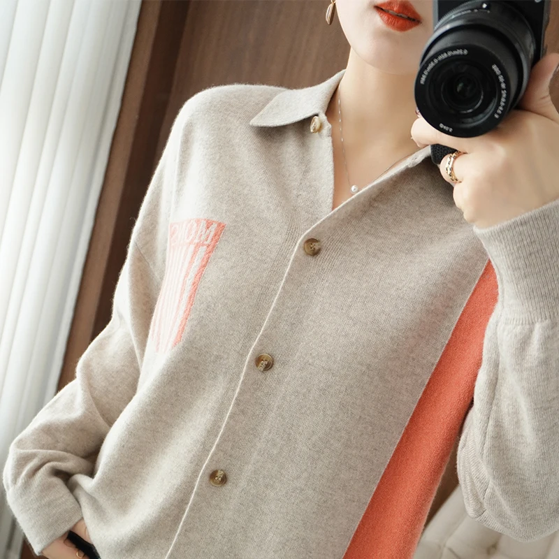 2021 Autumn/Winter Cashmere Sweater Woman POLO Collar Cardigan 100% Pure Wool Casual Color-blocking Top Large Size Female Jacket
2021 Autumn/Winter Cashmere Sweater Woman POLO Collar Cardigan 100% Pure Wool Casual Color-blocking Top Large Size Female Jacket