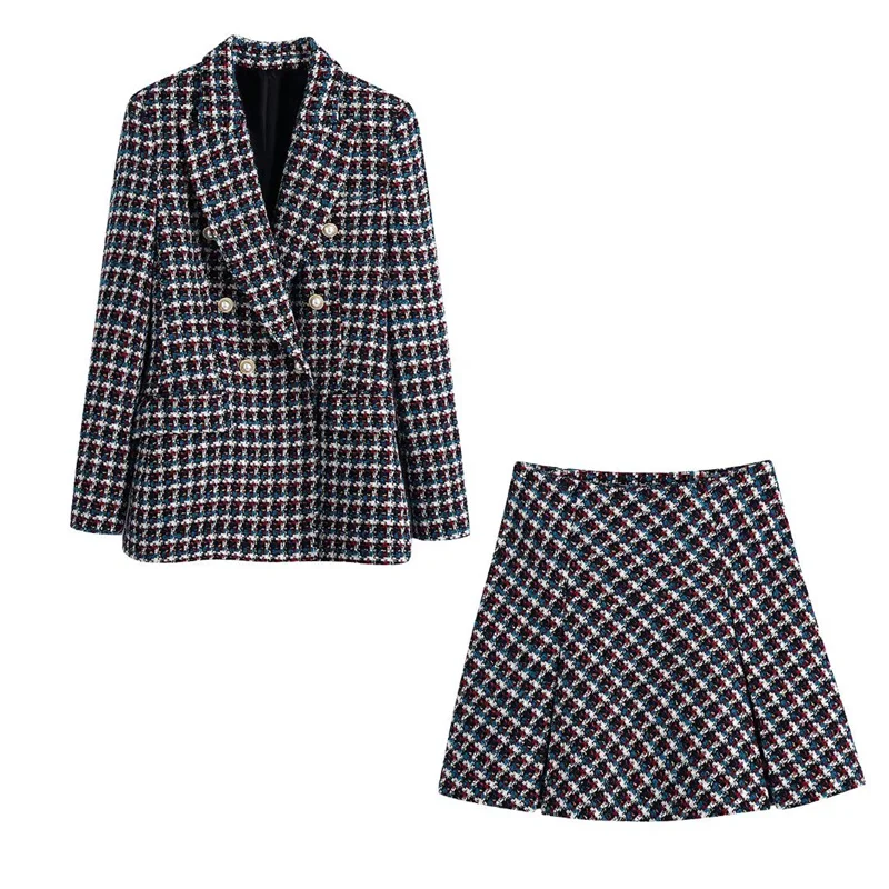 Woman Elegant Plaid Double Breasted Blazer Suit 2021 Autumn Fashion Female High Waisted Skirt Suits Ladies Casual 2 Pcs Sets
Woman Elegant Plaid Double Breasted Blazer Suit 2021 Autumn Fashion Female High Waisted Skirt Suits Ladies Casual 2 Pcs Sets