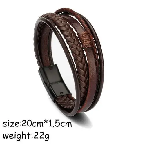 Mens Leather Bracelet Leather Bangles for Men Magnetic-Clasp Cowhide Braided Multi Layer Wrap Bracelet Man