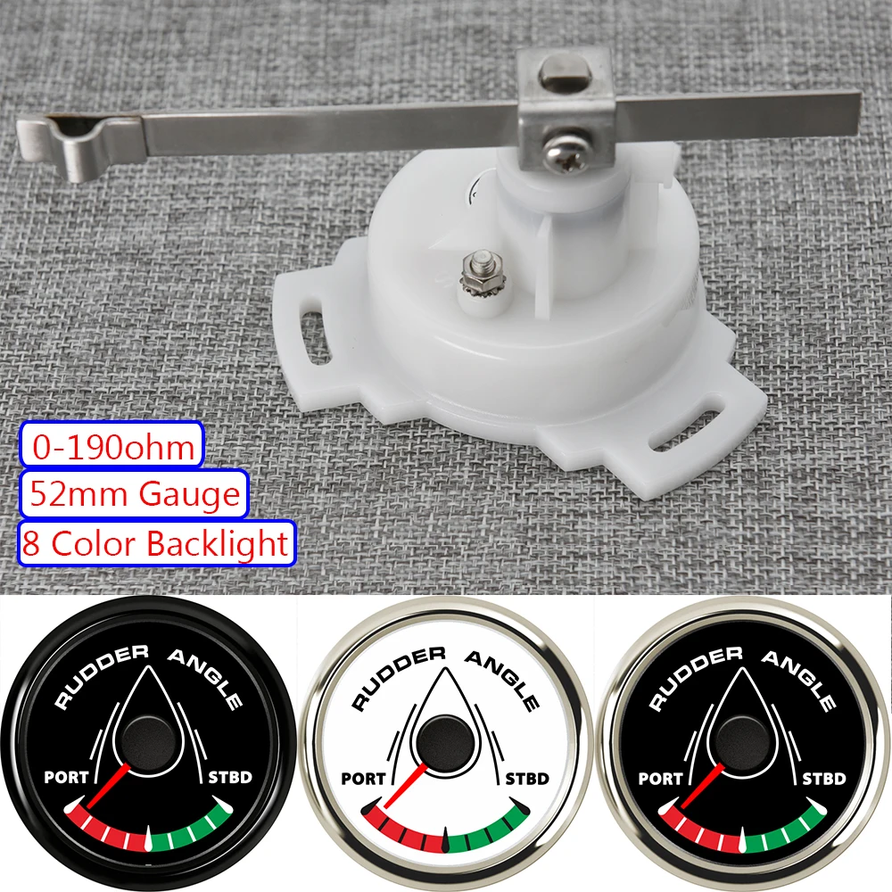 

8 Color Backlight 52mm Boat Marine Rudder Angle Indicator 0-190 ohm With Rudder Angle Sensor PORT~STBD Rudder Angle Gauge Meter