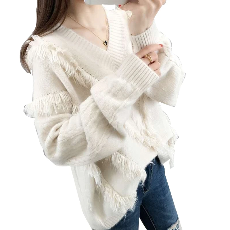 Women Long Sleeve V-neck Knitted Sweater Sweet Style Solid Color Tassel Pullover M5TE
Women Long Sleeve V-neck Knitted Sweater Sweet Style Solid Color Tassel Pullover M5TE
